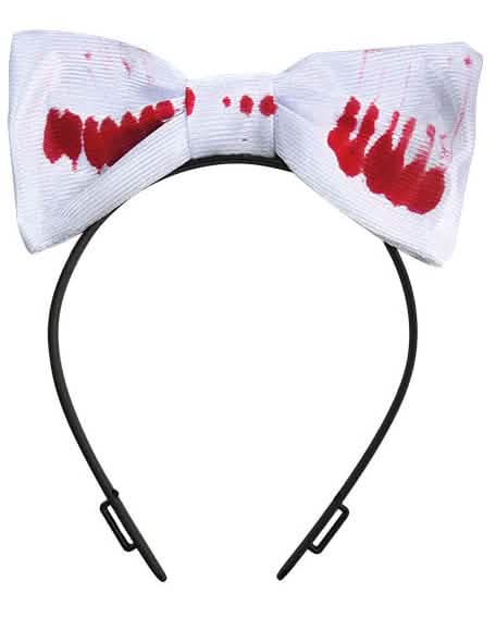 bentiță cu fundă halloween pentru adult alb cu pete roșii de sânge