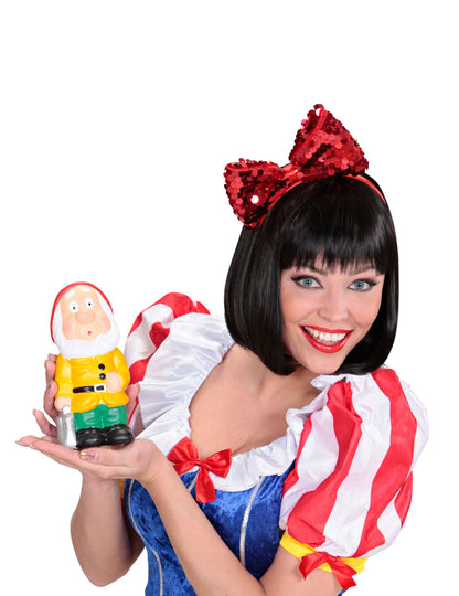 Vue de face du serre-tête noeud pour adulte rouge à sequins