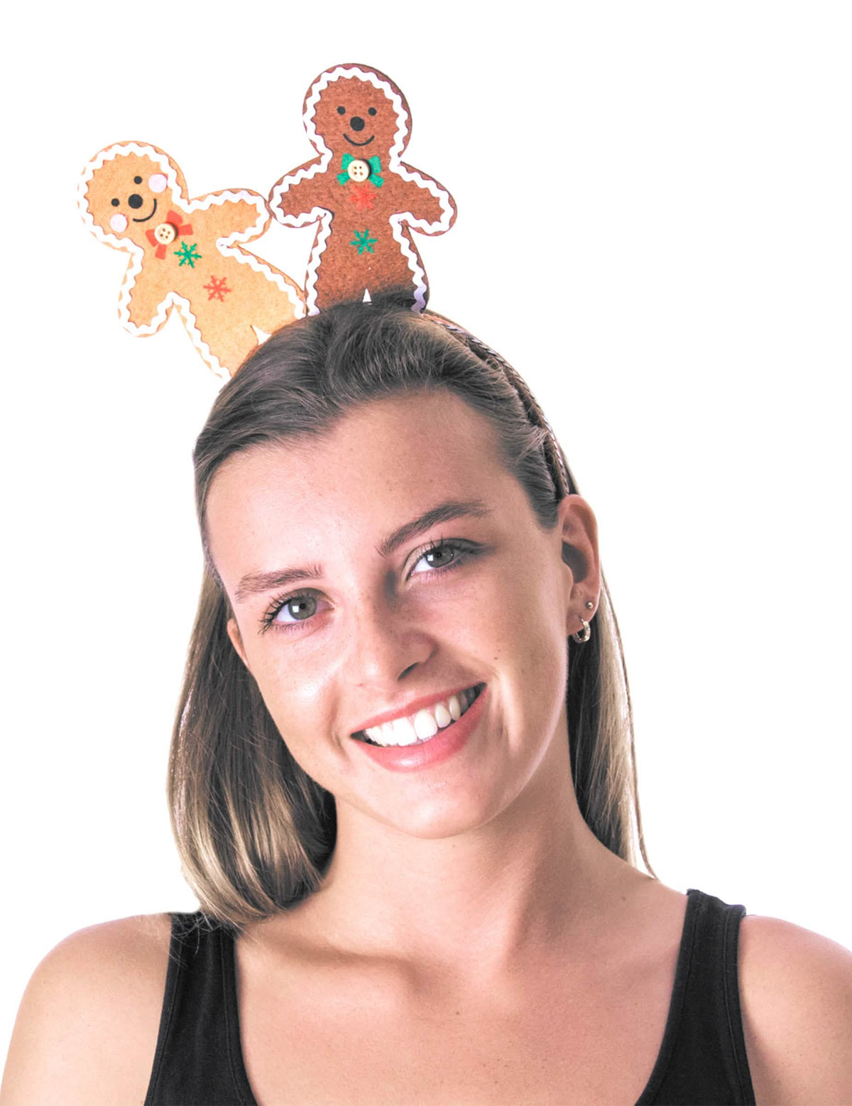 Cerc de păr cu turte dulci de crăciun pentru adult maro cu două figurine omuleți de turtă dulce