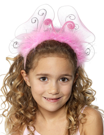 Coroană de fluturi roz pentru copii cu pene