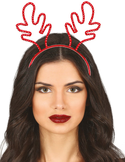 Bentiță de Crăciun cu ren și pietre roșii