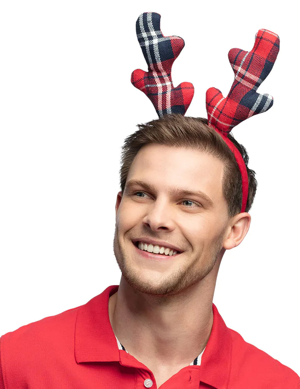 Serre-tête renne de Noël pour adulte à motif tartan rouge