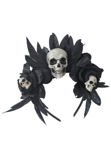 Serre-tête roses noires et crânes