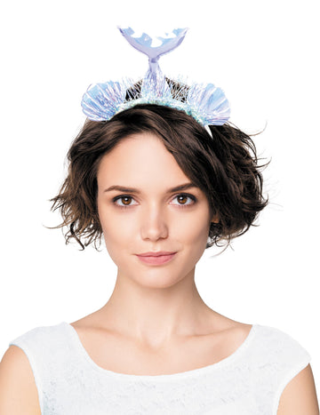 Serre-tête sirène pour adulte irisée avec nageoire et coquillages