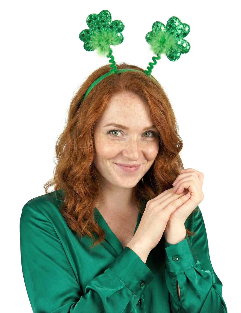 Serre-tête trèfle à paillettes Saint Patrick pour adulte vert avec ressorts