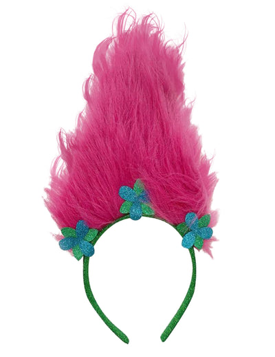 Serre-tête Troll pour femme rose avec fleurs bleues et vertes