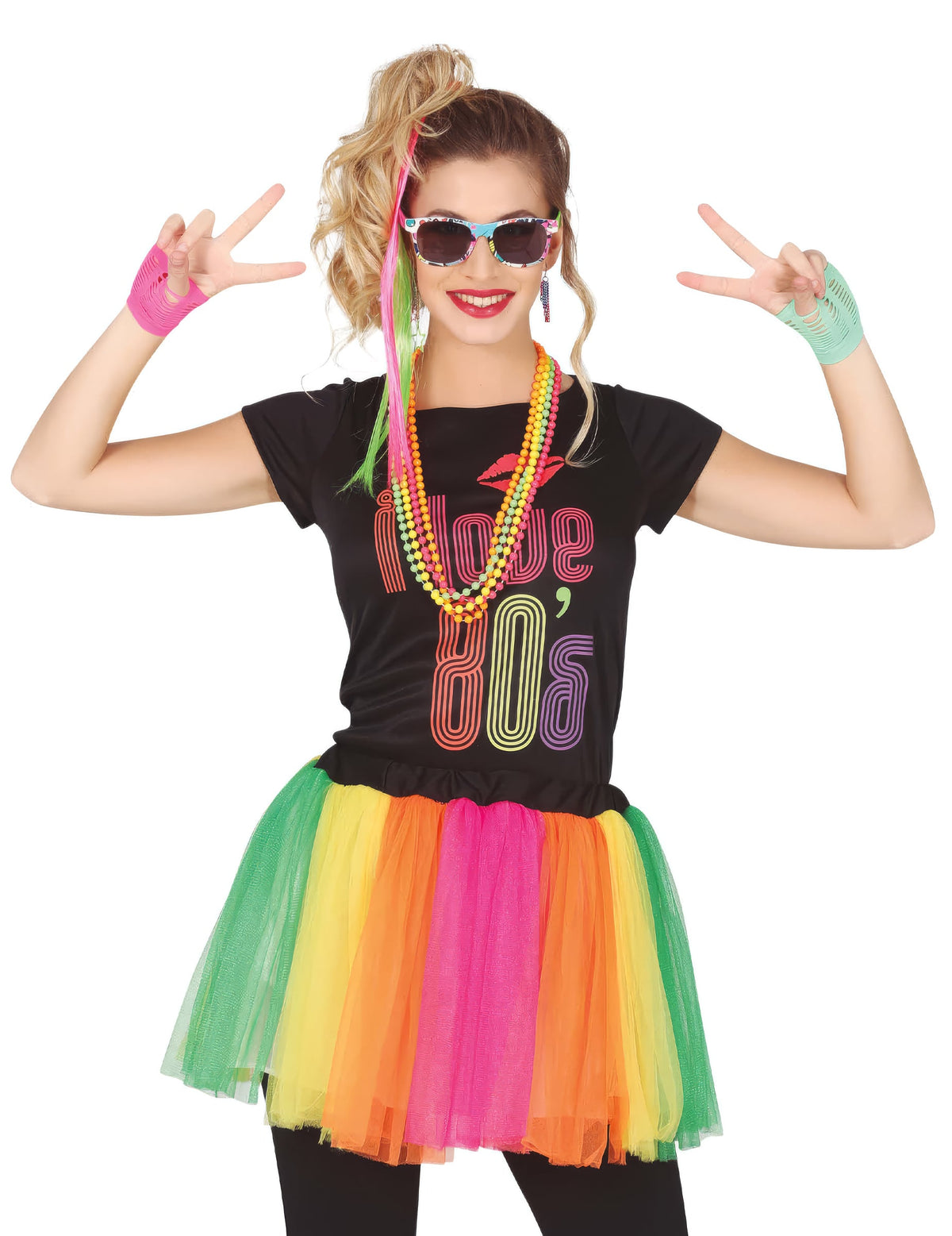 Set 8 accessoires années 80 pour femme multicolore fluo