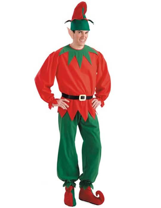 Set de accesorii de elf pentru adult roșu și verde cu pălărie și urechi ascuțite