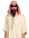 Set accessoires cheikh arabe pour adulte avec coiffe rouge et blanc et barbichette noire