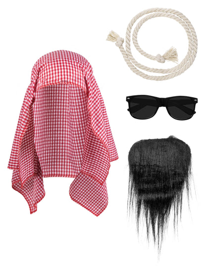 Set accessoires cheikh arabe pour adulte rouge et blanc avec barbe et lunettes