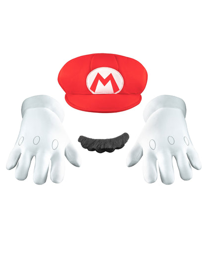 Set accessoires Mario pour enfant rouge et blanc avec moustache noire