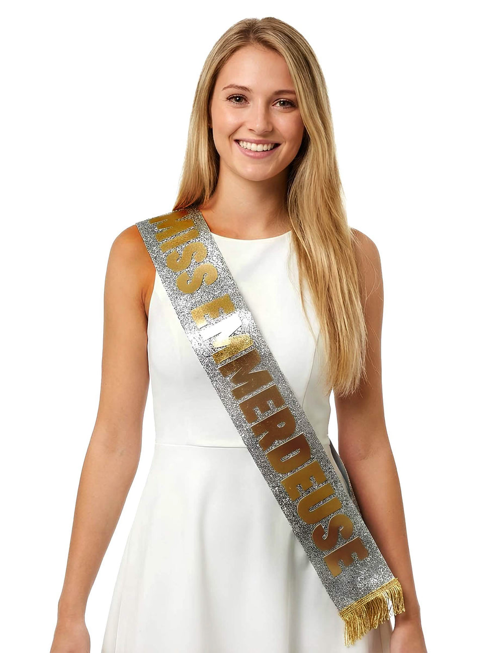 Detaliu al eșarfei din setul de accesorii miss emmerdeuse eșarfă și diademă