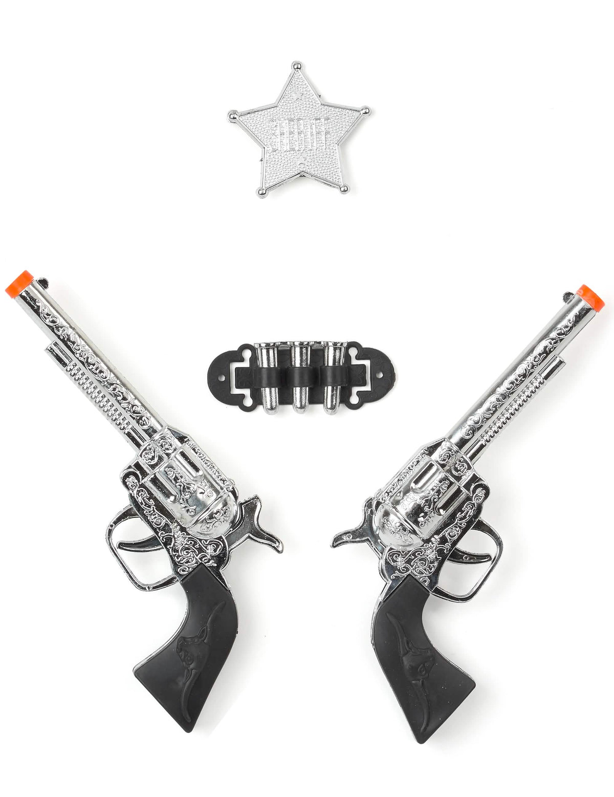 Set de 2 pistoale din plastic de cowboy pentru copil argintiu cu stea de șerif