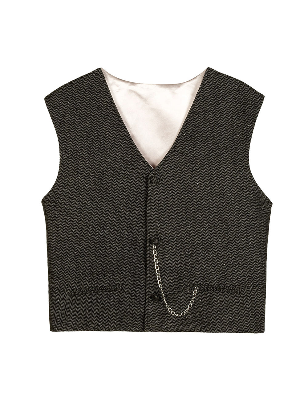 Vue de face du gilet avec sa chaîne du set déguisement années 20 homme