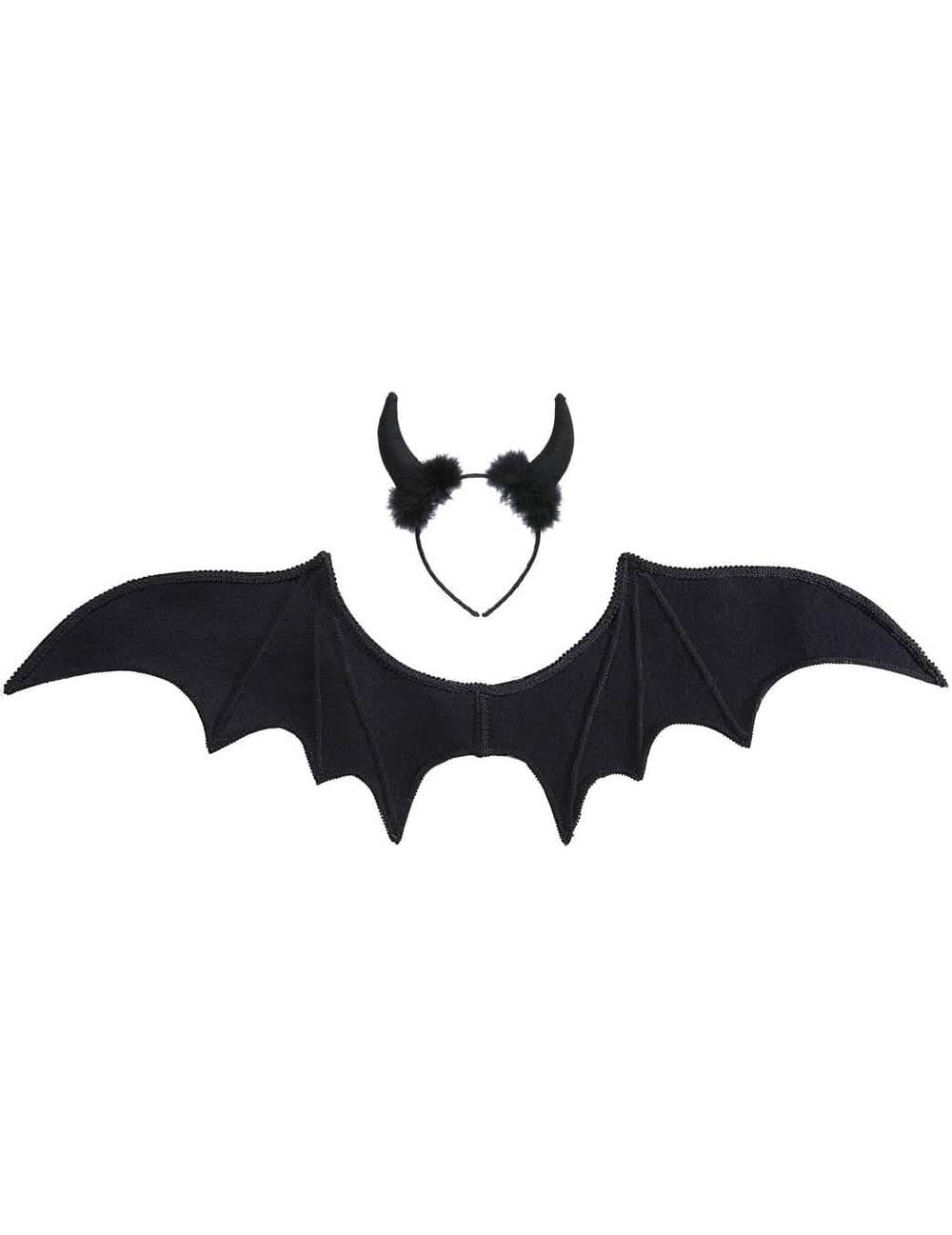 Vue des ailes et du serre-tête du set de démon Halloween pour femme