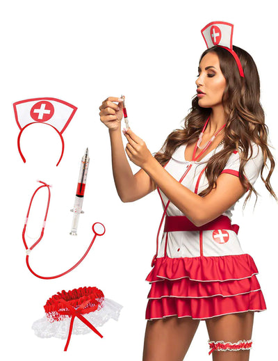 Set infirmière pour adulte rouge et blanc avec accessoires