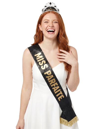Set eșarfă și diademă Miss Parfaite pentru femeie negru și auriu