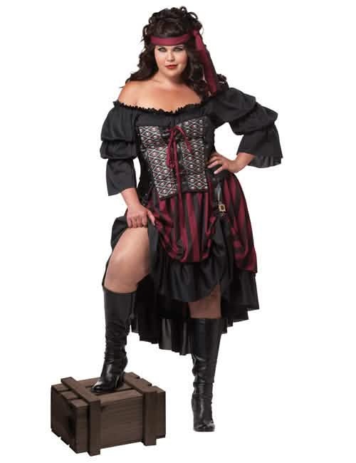 Costum de pirat pentru femeie negru și bordó cu corset și bandouă