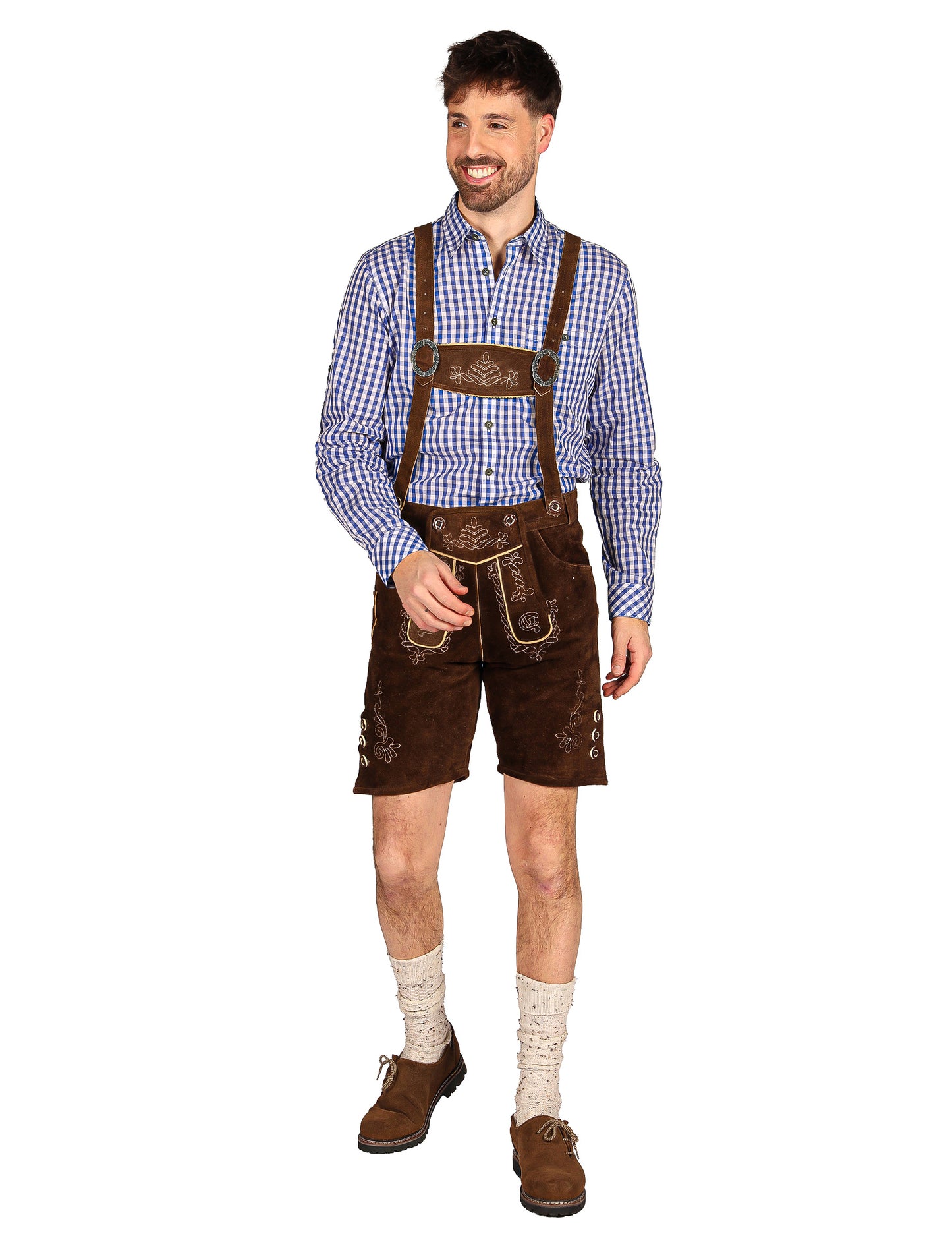 Pantaloni scurți bavarezi tradiționali maro închis premium pentru bărbați