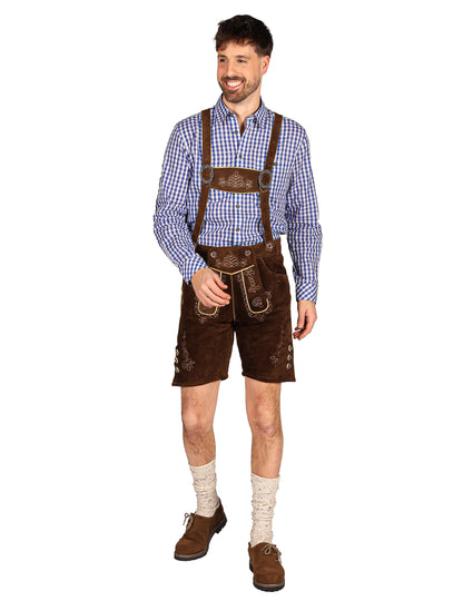 Pantaloni scurți bavarezi tradiționali maro închis premium pentru bărbați
