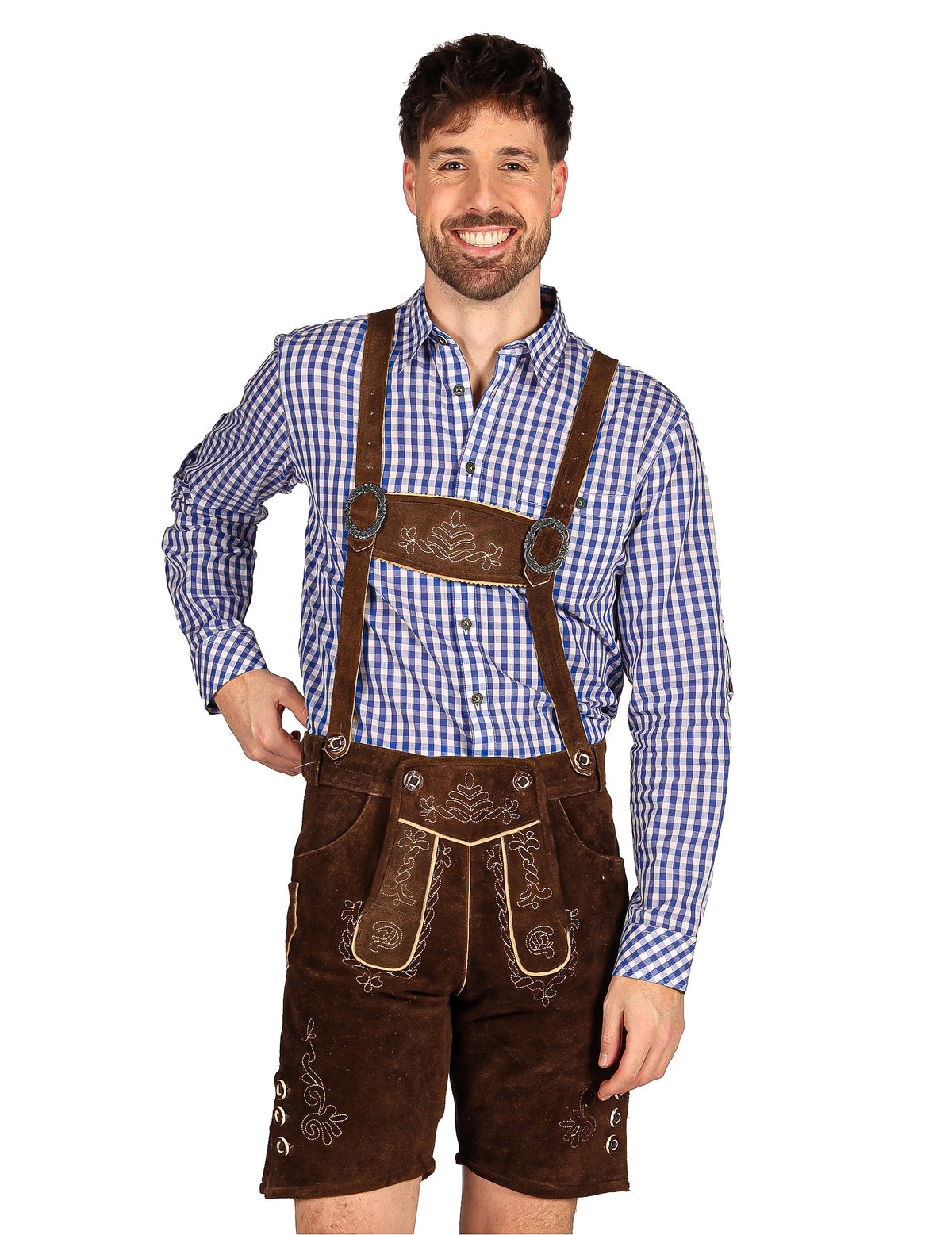 Pantaloni scurți bavarezi tradiționali maro închis premium pentru bărbați