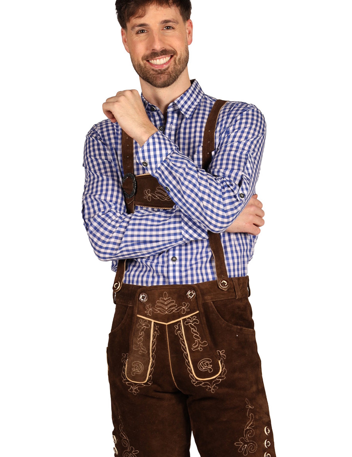 Pantaloni scurți bavarezi tradiționali maro închis premium pentru bărbați