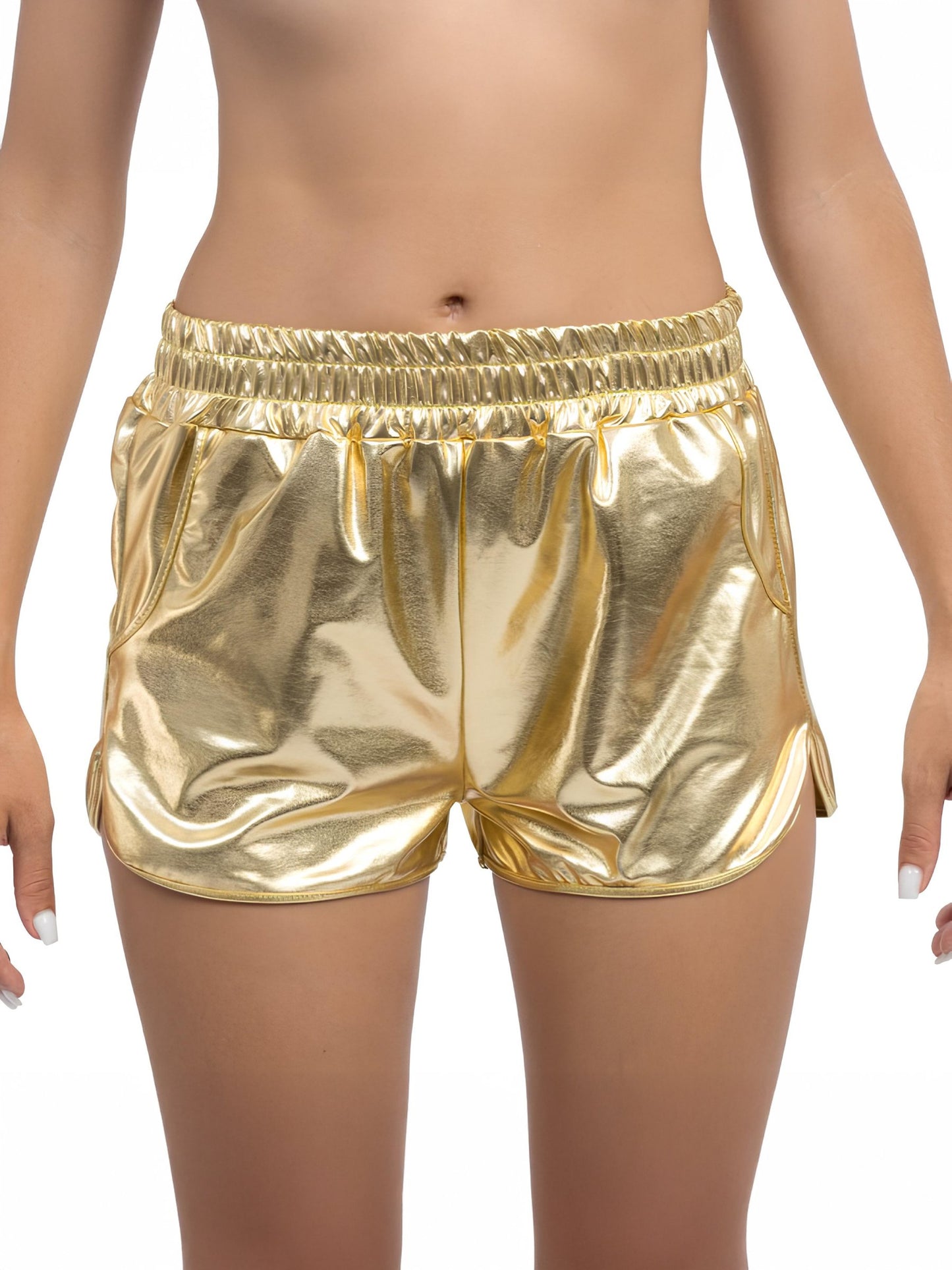 Pantaloni scurți metalizați aurii damă