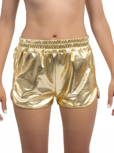Pantaloni scurți metalizați aurii damă
