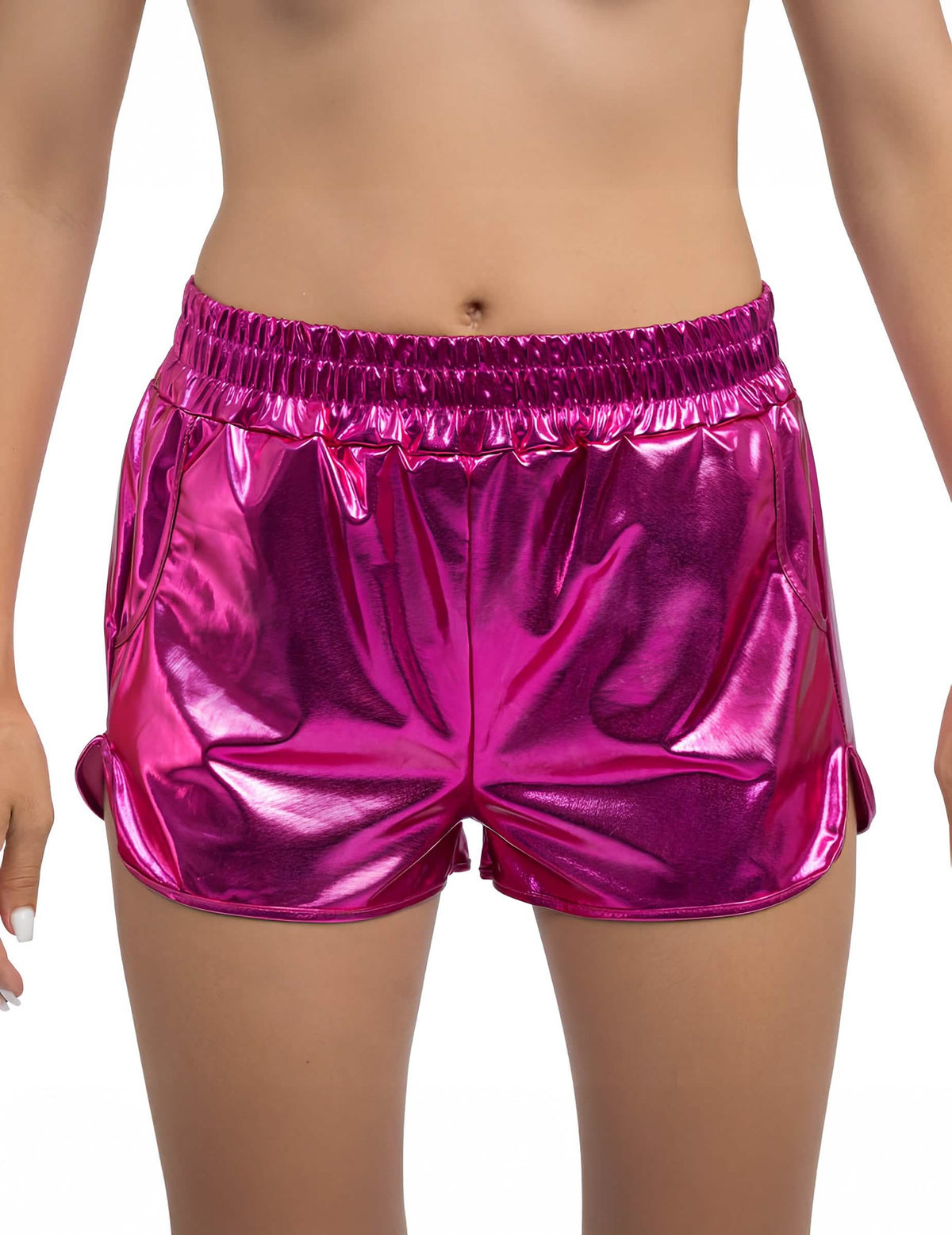 Pantaloni scurți metalizați roz damă