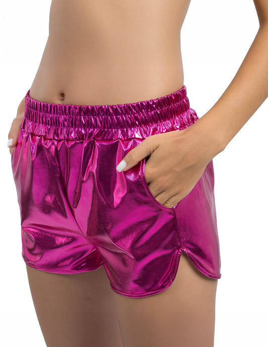 Pantaloni scurți metalizați roz damă