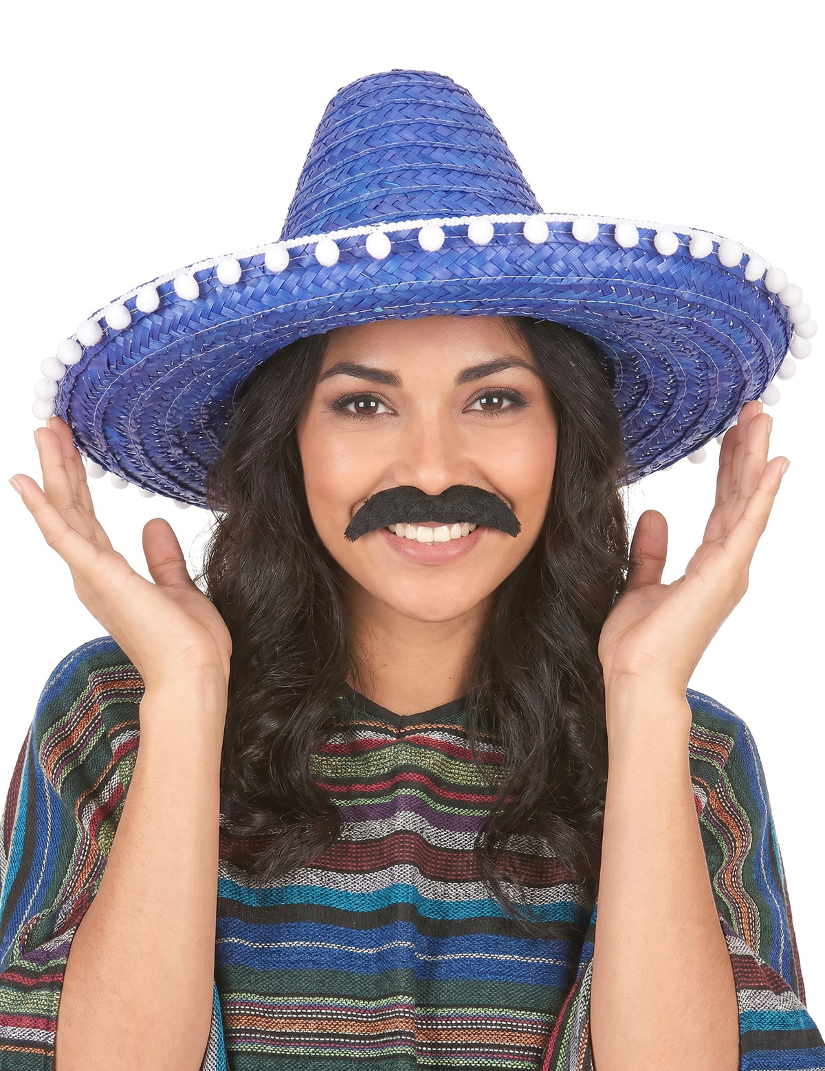 Sombrero albastru cu graniță pompom pentru adulți