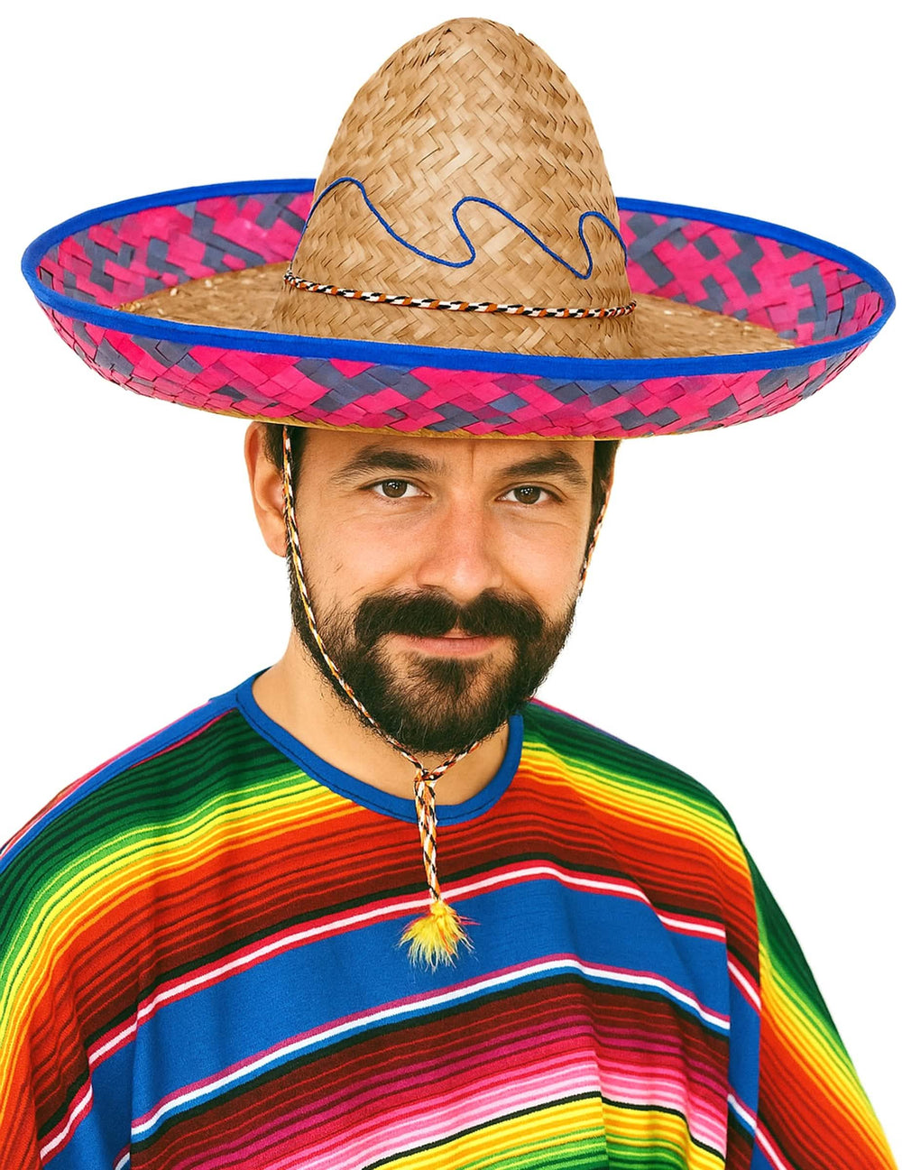 Pălărie mexicană pentru adult cu bordură roz și albastră