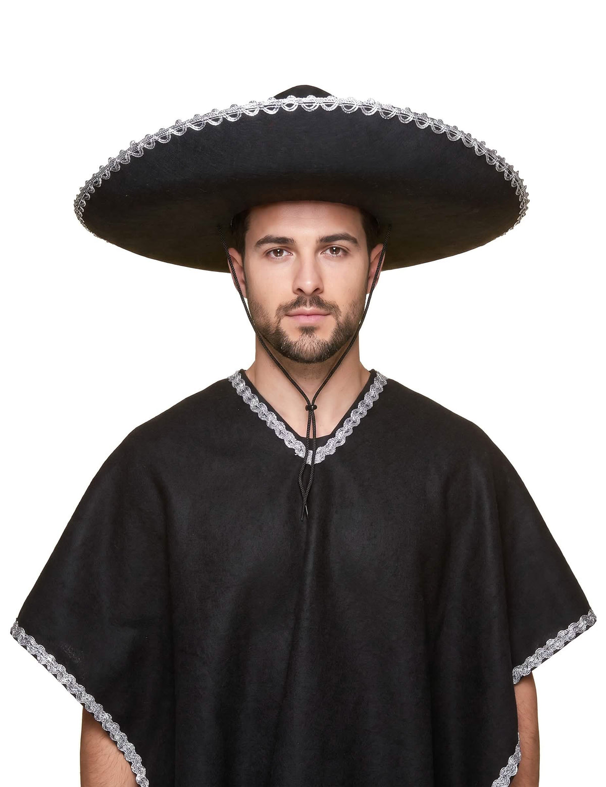 Sombrero noir bordure argentée adulte