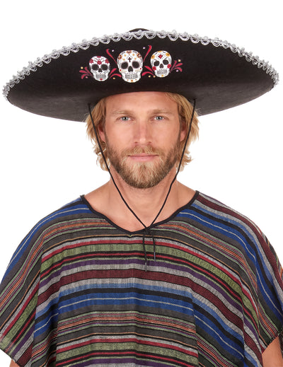 Sombrero negru dia de los Muertos Finisaje de argint pentru adulți