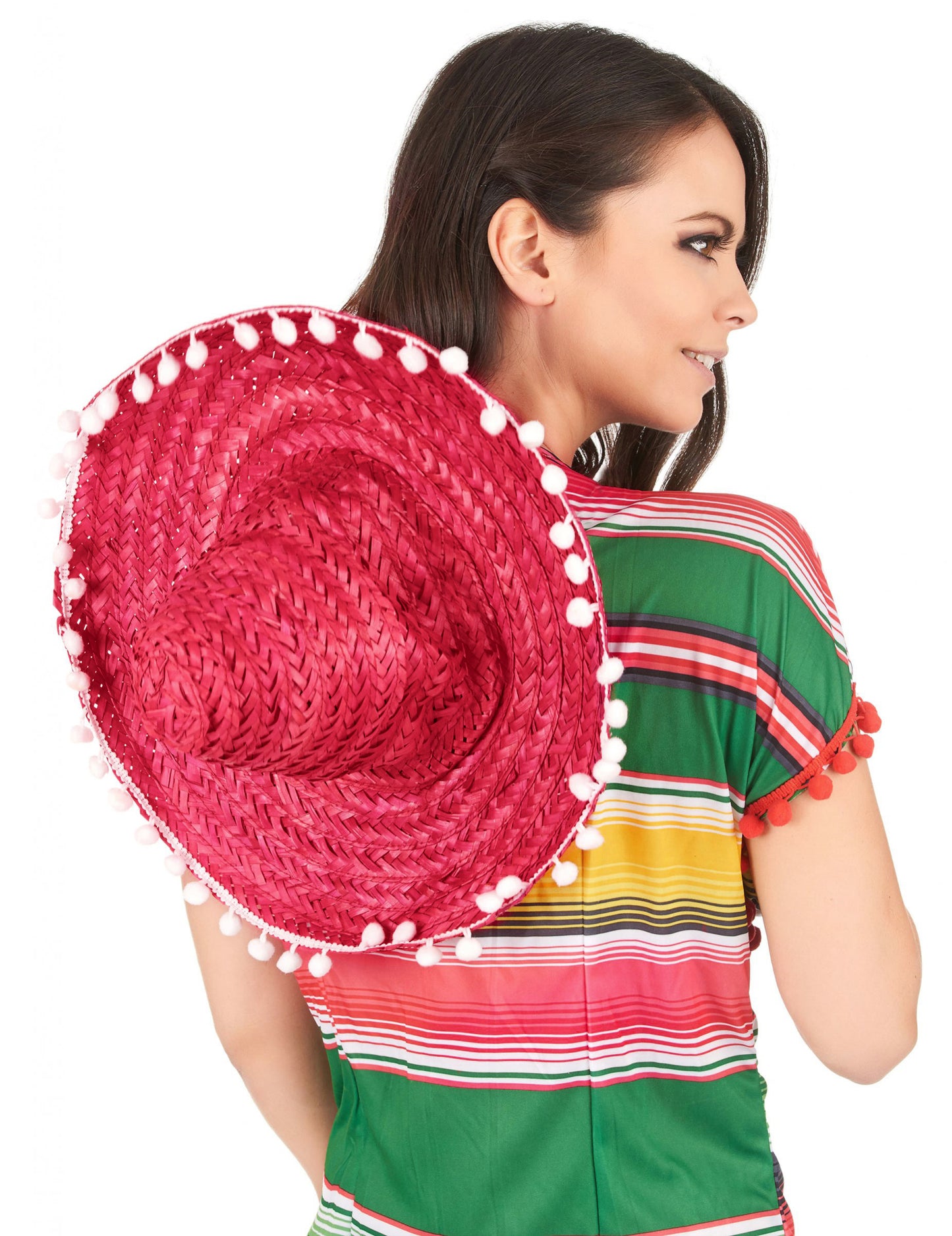 Sombrero roșu cu graniță pompom pentru adulți