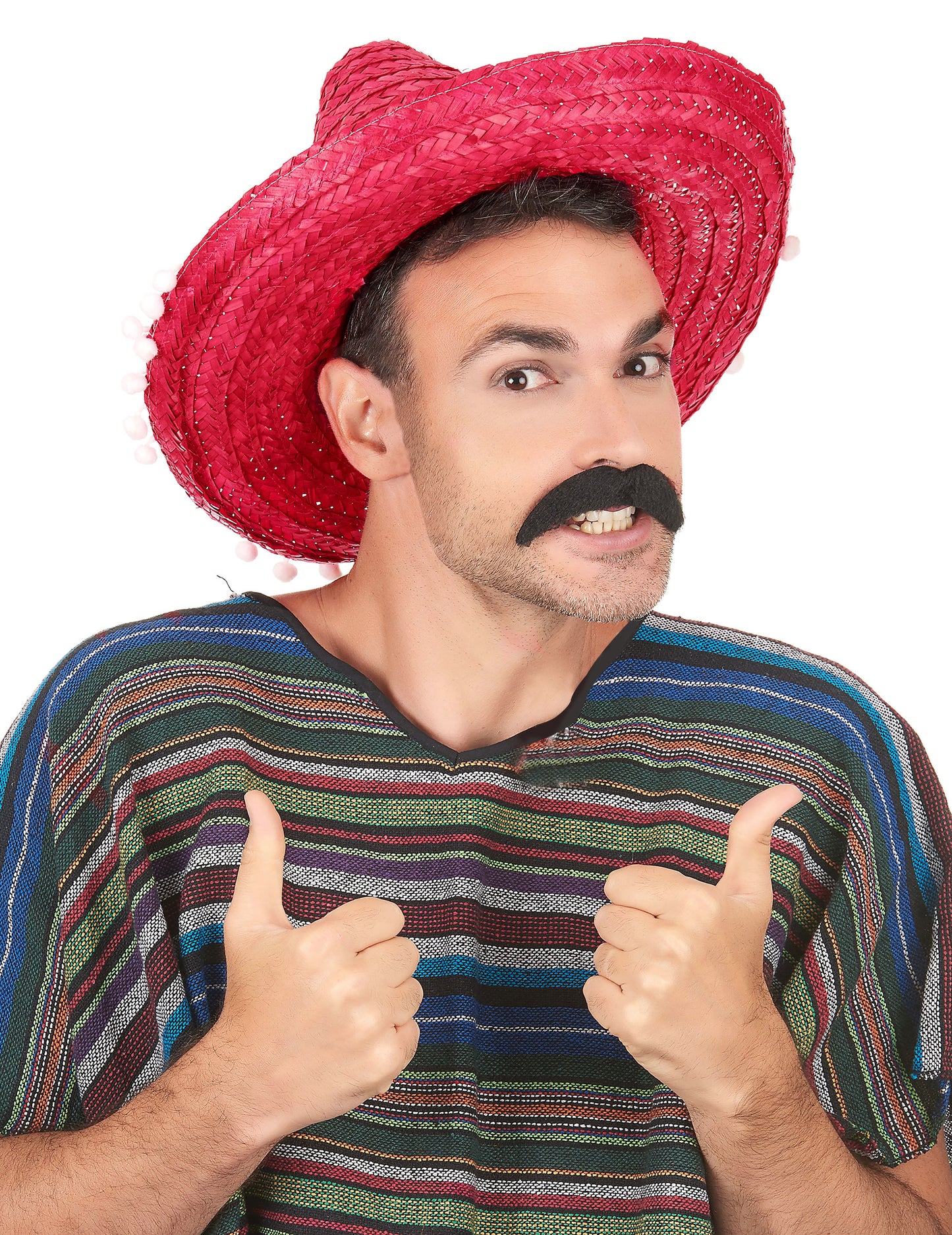 Sombrero pour adulte rouge à bordure pompons blancs