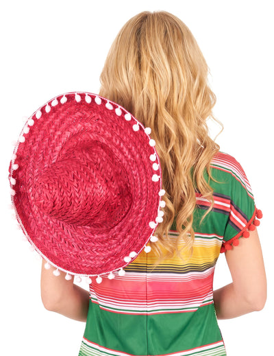 Sombrero roșu cu graniță pompom pentru adulți