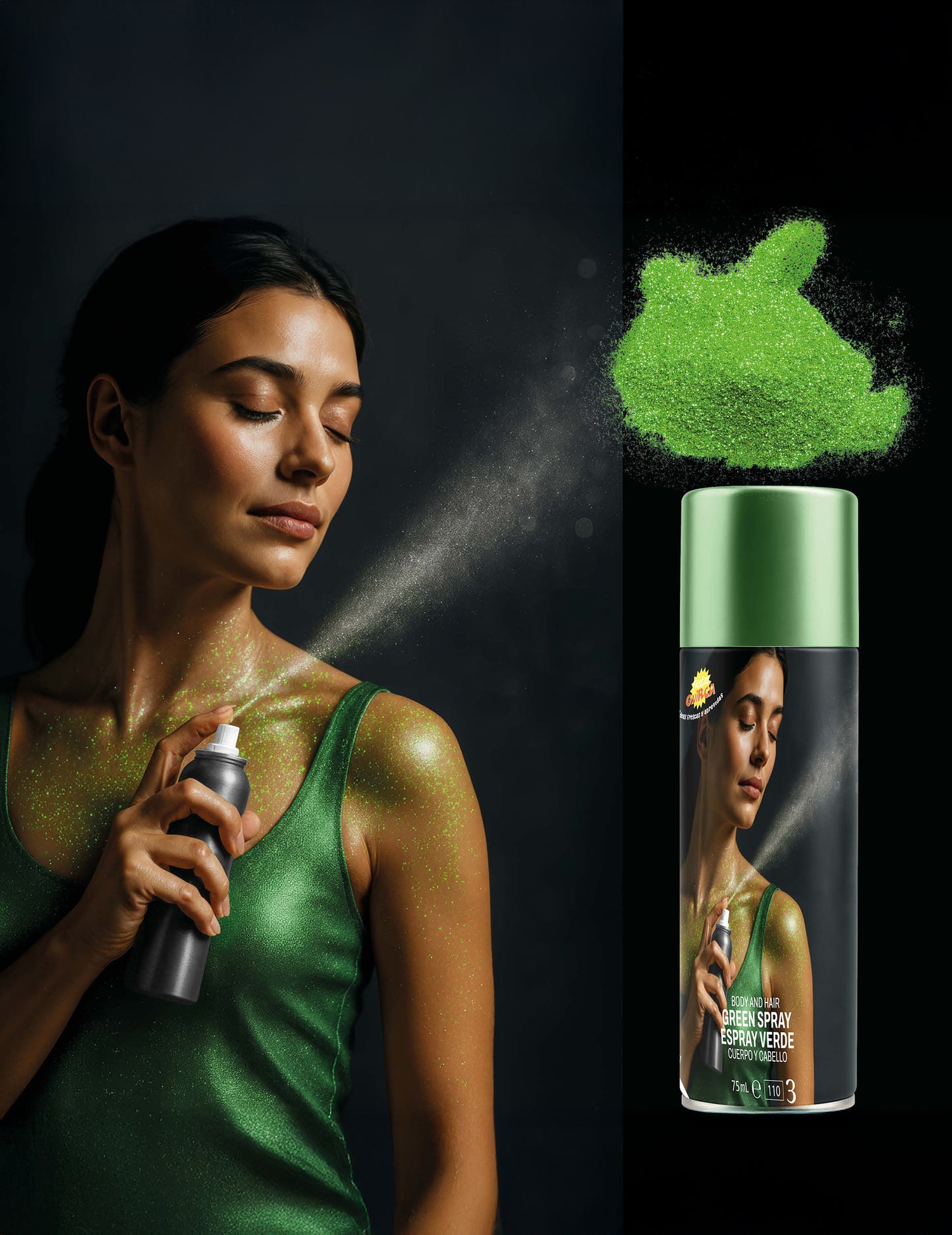 Glitter Body Spray Green 75 ml