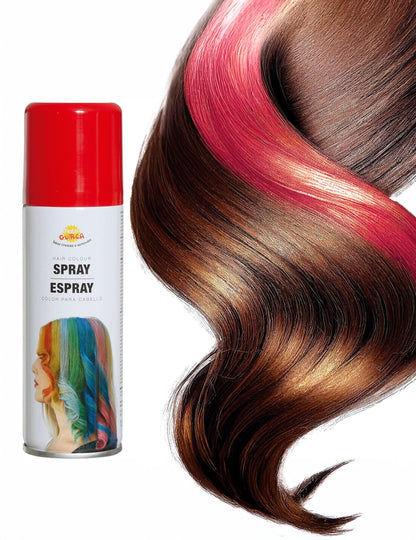 Détail du rendu de la couleur rouge sur une mèche du spray pour cheveux couleurs pour fête