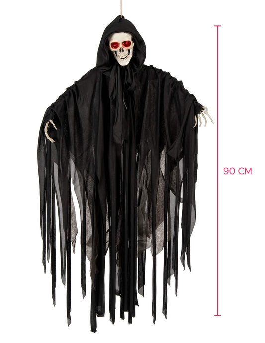 Dimensiuni cu scară de măsurare a scheletului de halloween luminos, sonor și animat