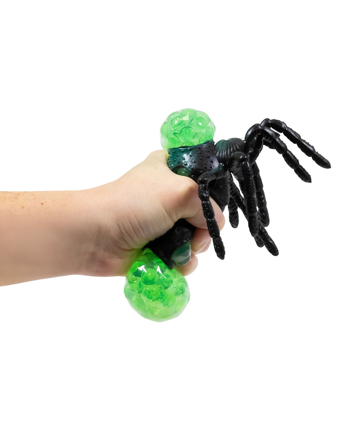 Détail de l'effet malléable de la balle araignée à billes souple