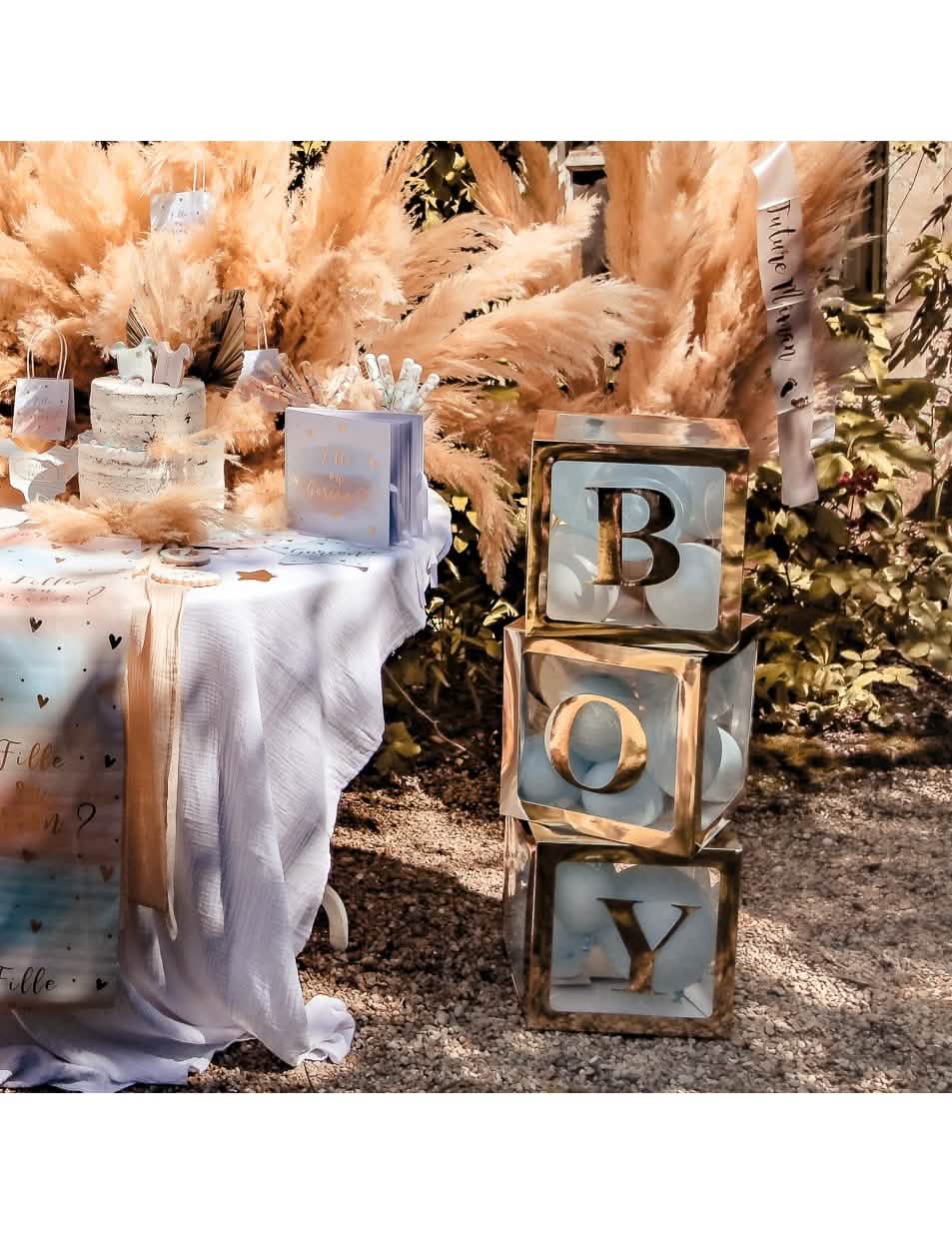 Aranjare pe cutii transparente a stickerelor boy pentru baby shower