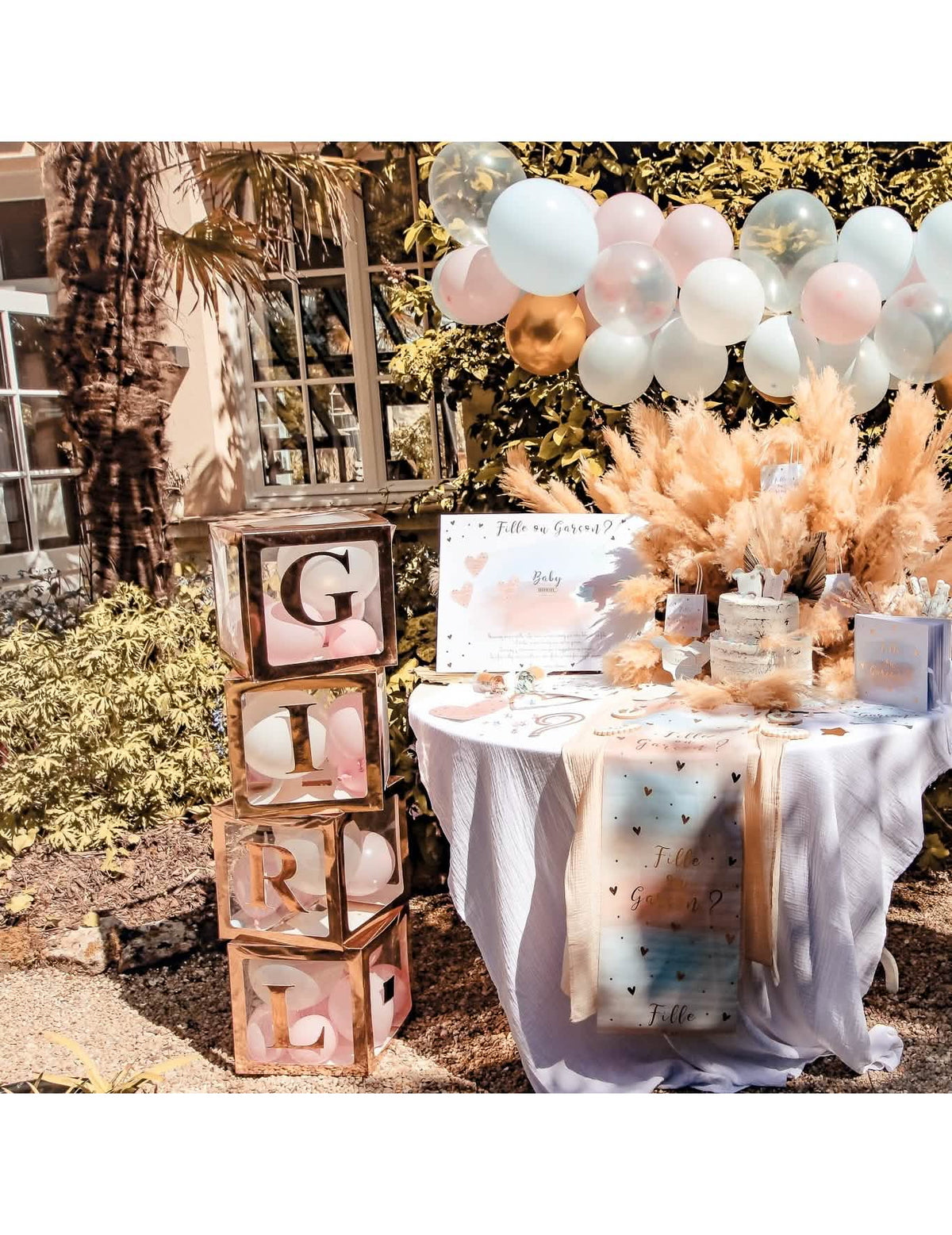 Ambianță de petrecere în aer liber cu stickere litere girl pentru baby shower auriu roz