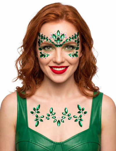Strass adhésifs empoisonneuses verte visage et corps