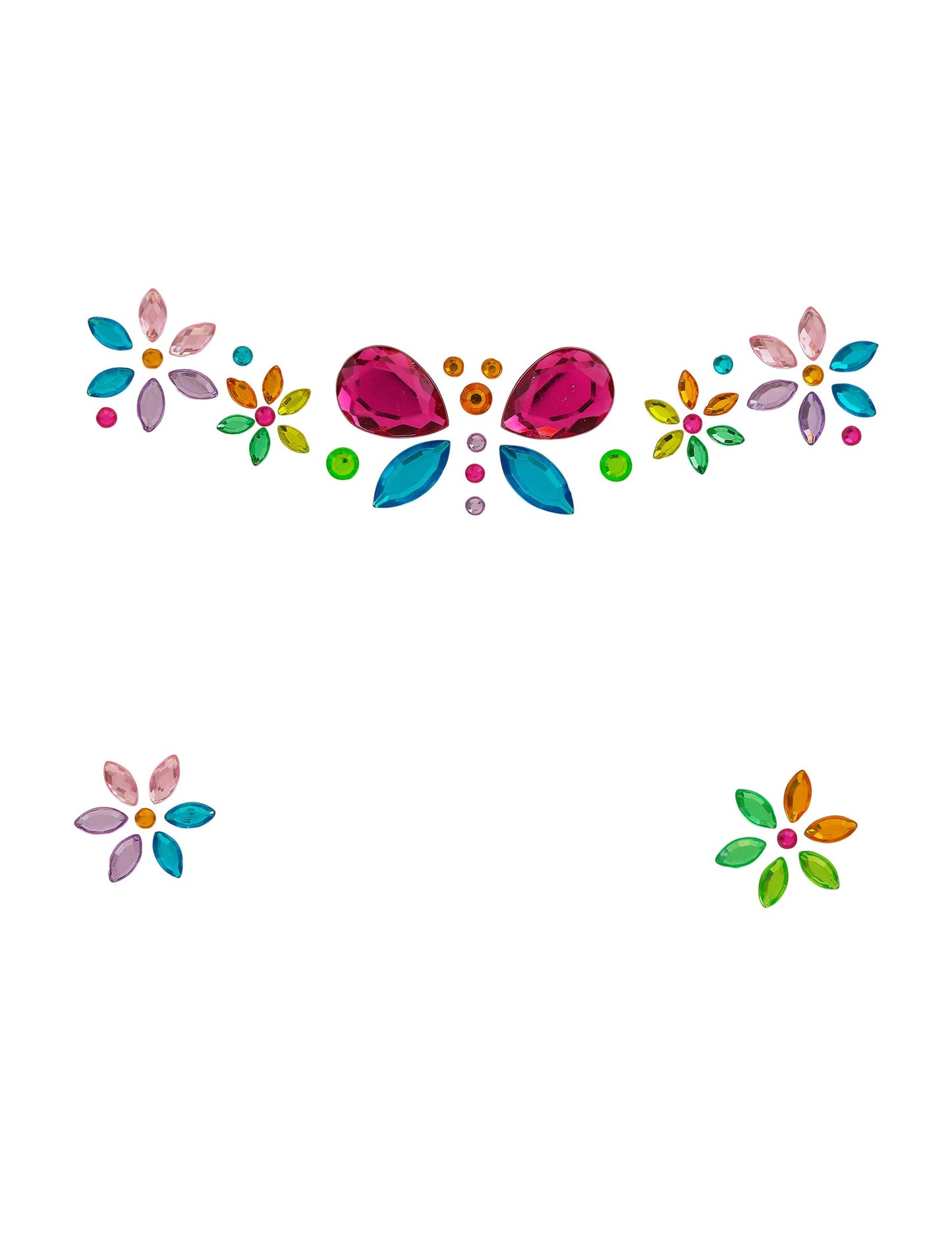 Détail des motifs des strass adhésifs papillon et fleurs