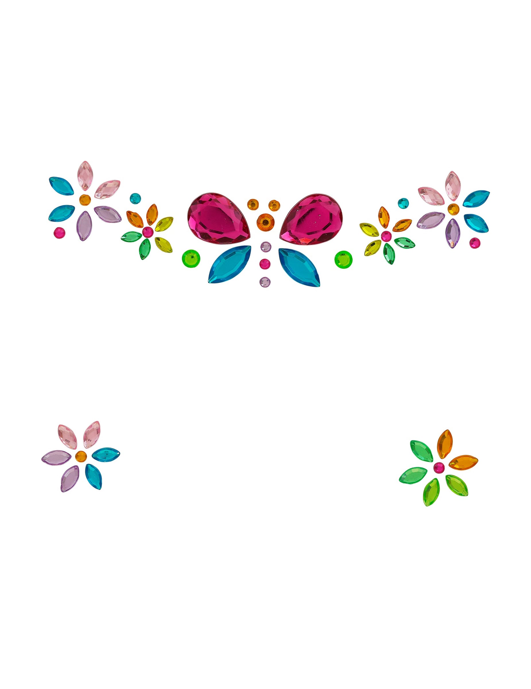Détail des motifs des strass adhésifs papillon et fleurs