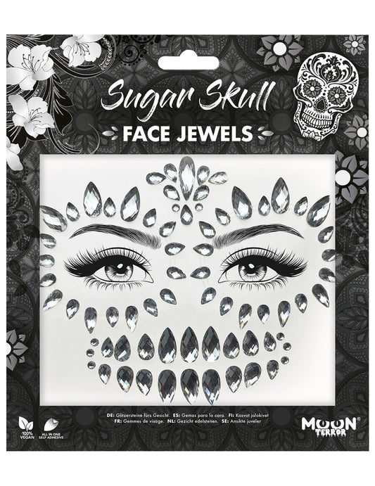 Détail de l'emballage des strass adhésifs pour visage squelette