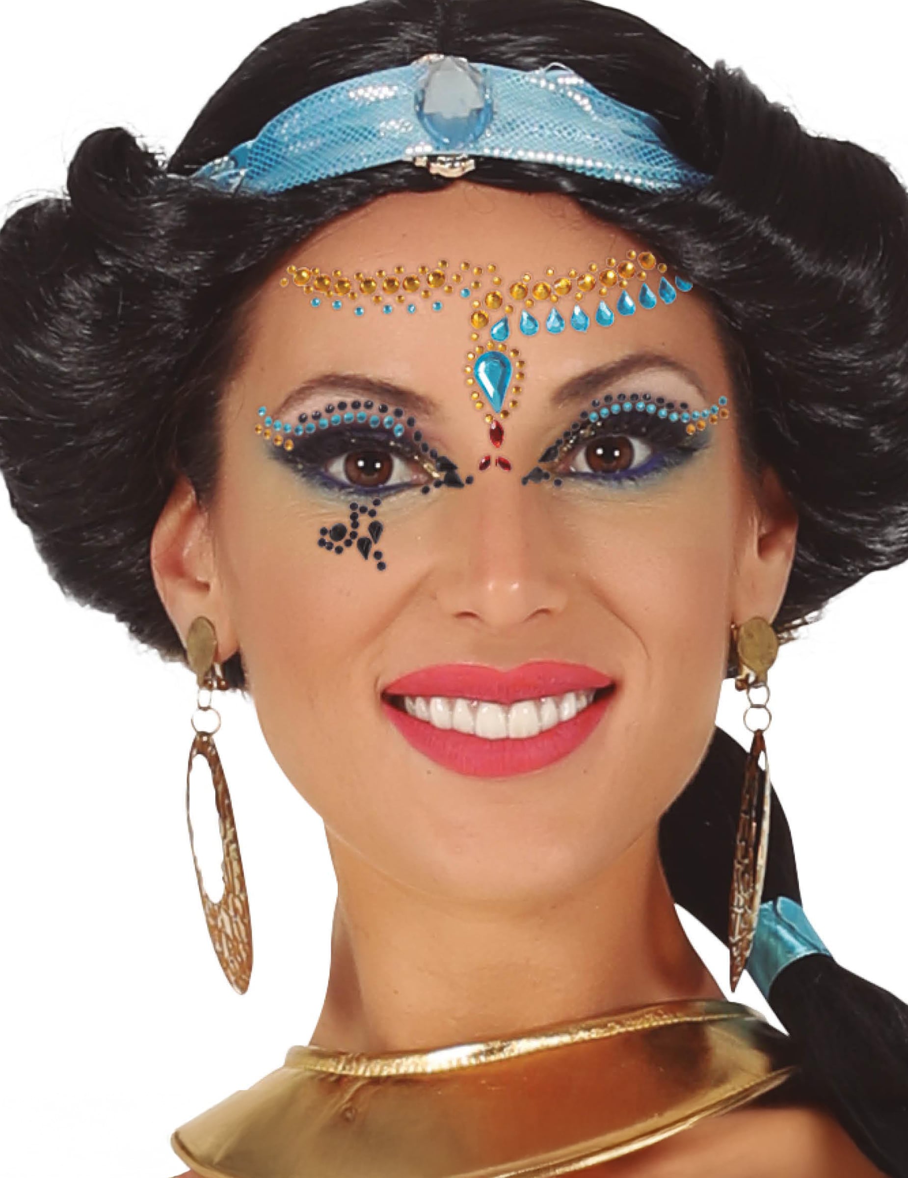 Strass adhésifs reine Egyptienne pour femme bleus et dorés