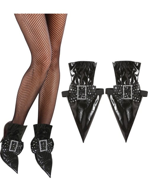 Sur chaussures de sorcière pour femme noires vernies avec boucles argentées