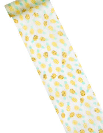 Covor de masă nețesut cu imprimeu de ananas alb și galben, 15 cm x 5 m